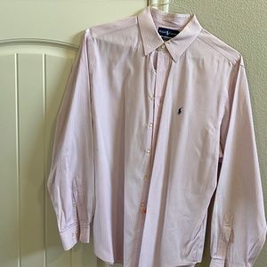 Pink blue and white striped Ralph Lauren Polo dress shirt